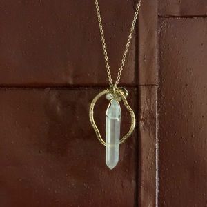 Long Gold Necklace with Crystal Pendant